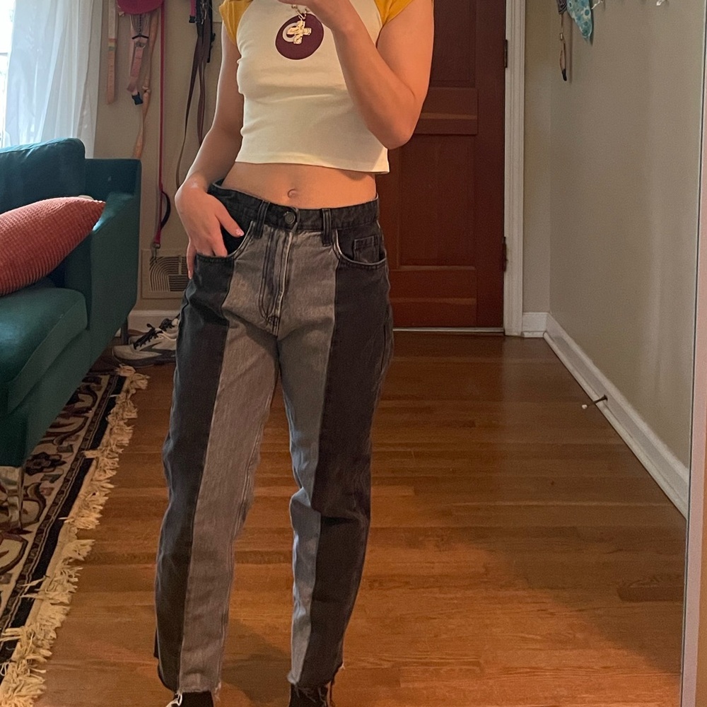 Two-Tone Black and Gray Women Jeans